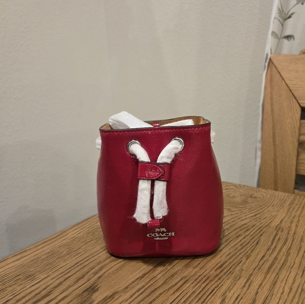 Coach Red Mini Patent Leather Drawstring Wristlet - Picture 4 of 10